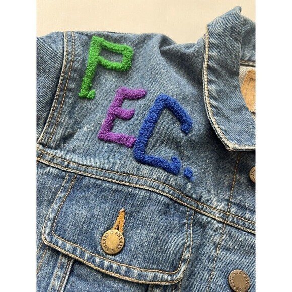 Vintage Vtg Y2K Embroidered Floral Boho Hippie Denim Jean Coat Jacket Large - Picture 5 of 7